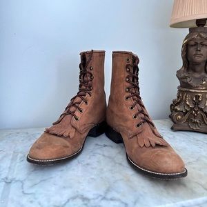 Vintage Kiltie Leather Fringe Victorian Boots Size 9